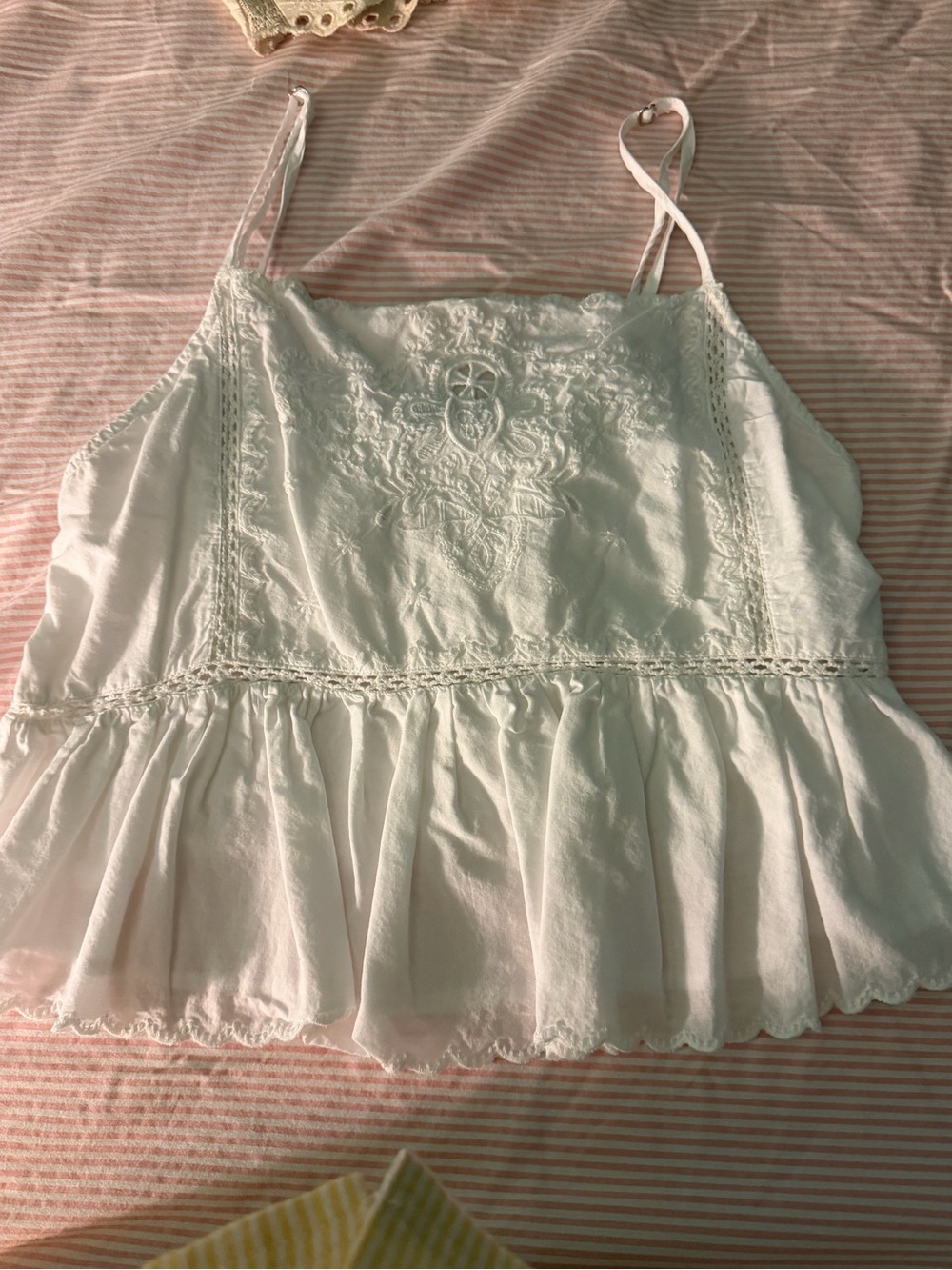 Zara White Embroidered Ruffle-Hem Camisole